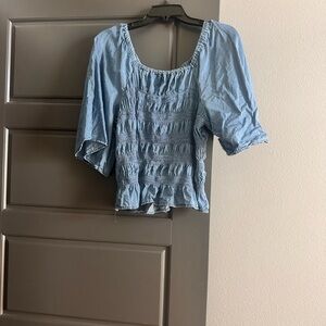 Cato Sky Blue Smocked Top